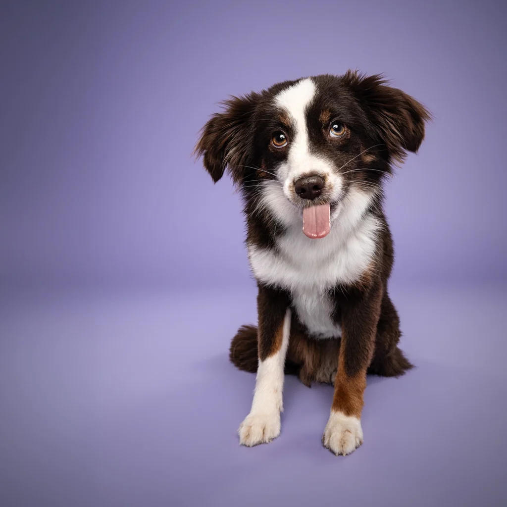 bounty der mini aussie zeigt zunge hundeporträts wien